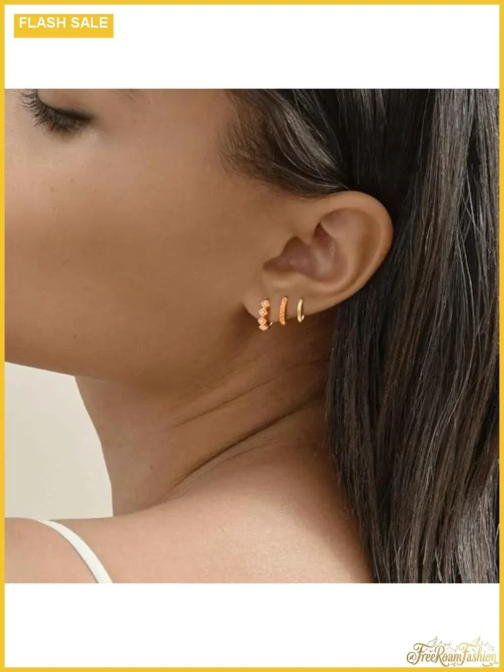 3 Pair Gold Plated Hoop Earrings Set 14K Hypoallergenic Stackable Dainty CZ